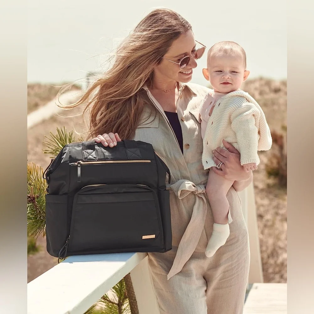 Skip Hop Diaper Bag Backpack: Mainframe Large Capacity, Black with Gold Trim